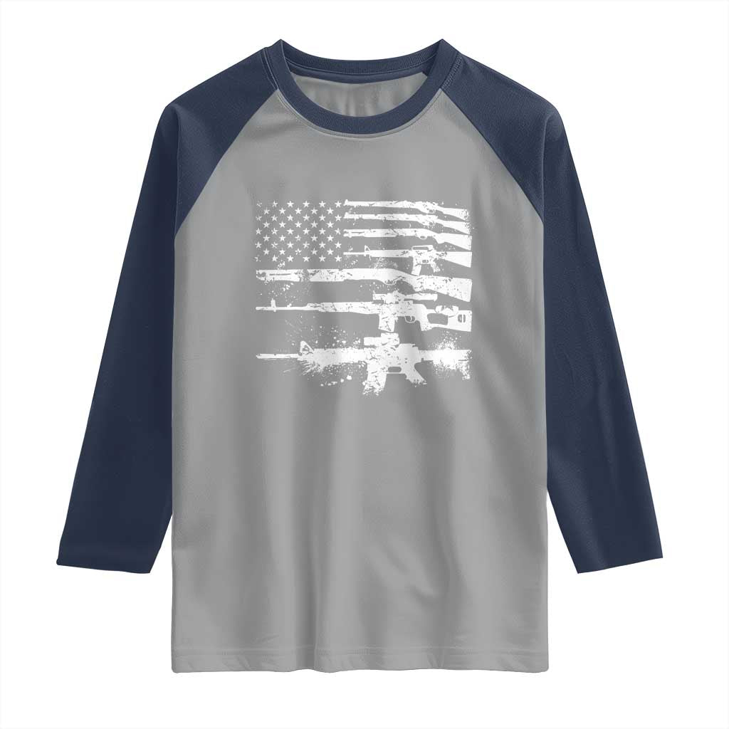 Machine Guns American Flag Raglan Shirt For Gun Owner Lover 2A Retro Vintage