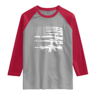 Machine Guns American Flag Raglan Shirt For Gun Owner Lover 2A Retro Vintage