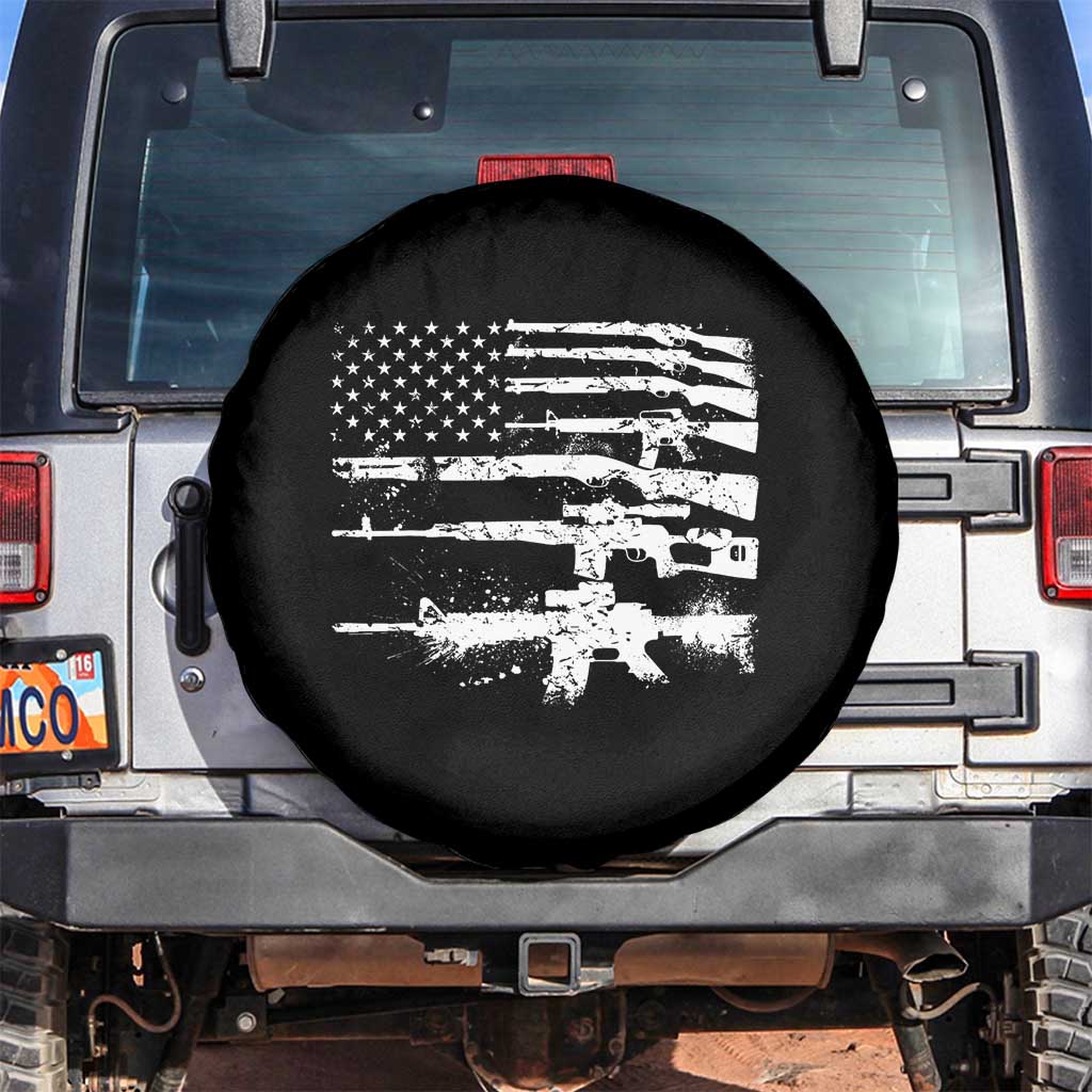 Machine Guns American Flag Spare Tire Cover For Gun Owner Lover 2A Retro Vintage