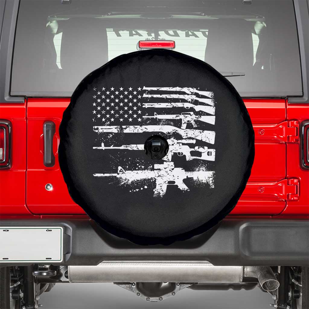 Machine Guns American Flag Spare Tire Cover For Gun Owner Lover 2A Retro Vintage