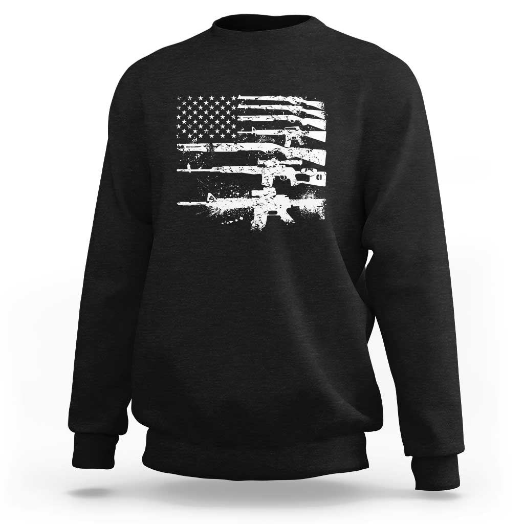 Machine Guns American Flag Sweatshirt For Gun Owner Lover 2A Retro Vintage