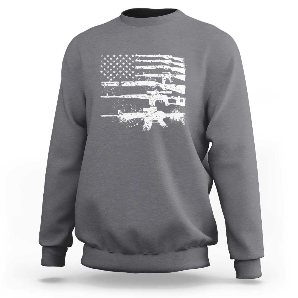 Machine Guns American Flag Sweatshirt For Gun Owner Lover 2A Retro Vintage