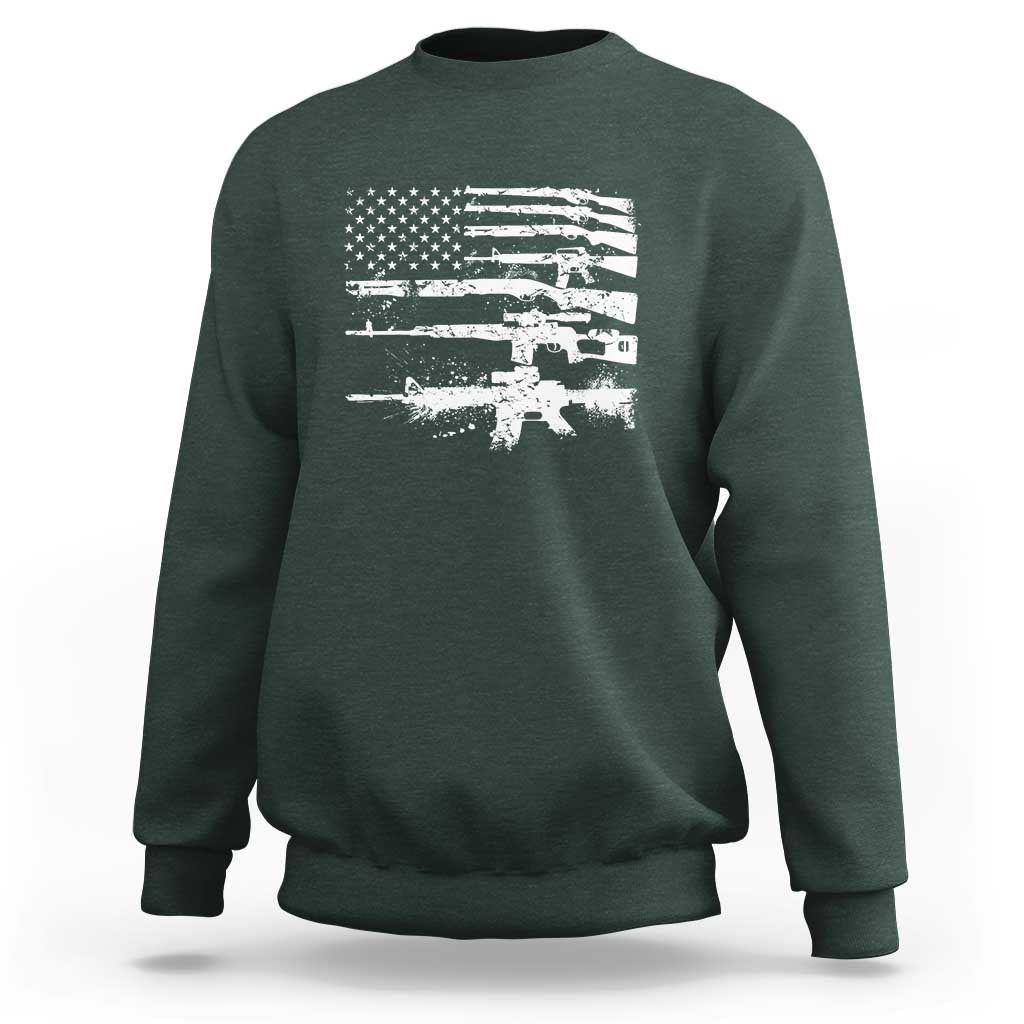 Machine Guns American Flag Sweatshirt For Gun Owner Lover 2A Retro Vintage