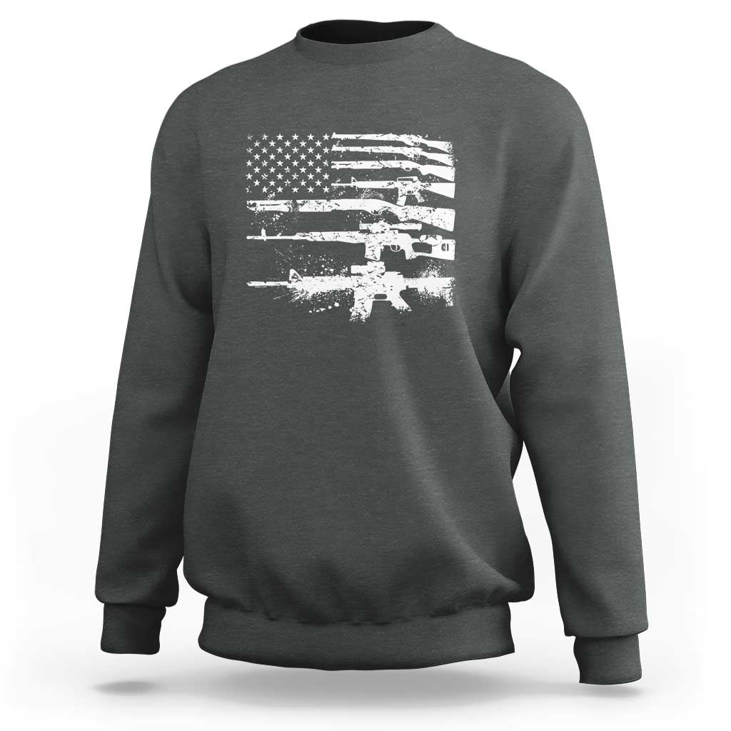 Machine Guns American Flag Sweatshirt For Gun Owner Lover 2A Retro Vintage