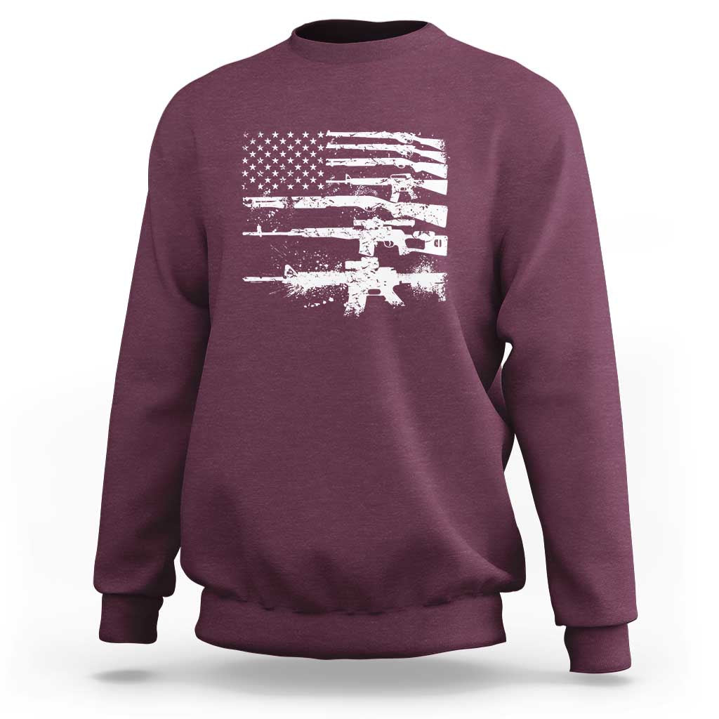 Machine Guns American Flag Sweatshirt For Gun Owner Lover 2A Retro Vintage