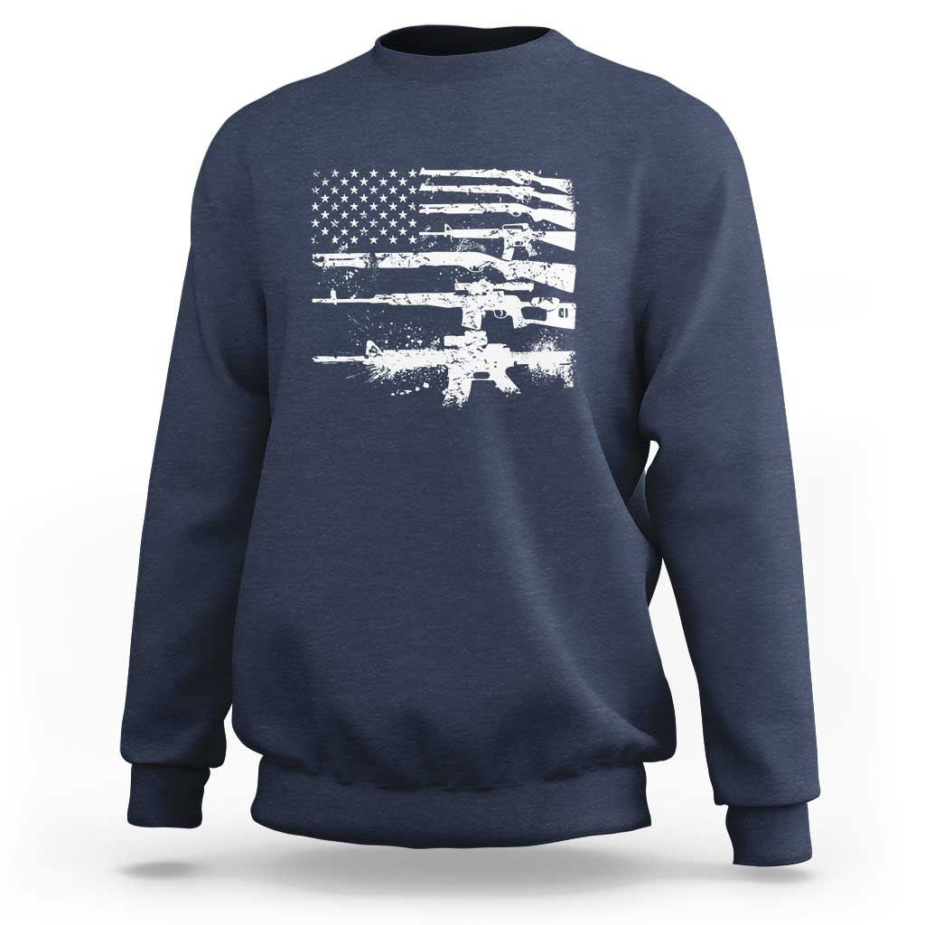 Machine Guns American Flag Sweatshirt For Gun Owner Lover 2A Retro Vintage