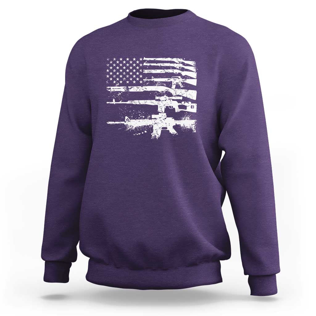 Machine Guns American Flag Sweatshirt For Gun Owner Lover 2A Retro Vintage