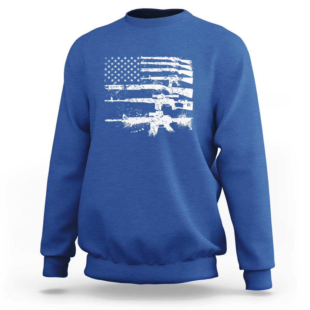 Machine Guns American Flag Sweatshirt For Gun Owner Lover 2A Retro Vintage
