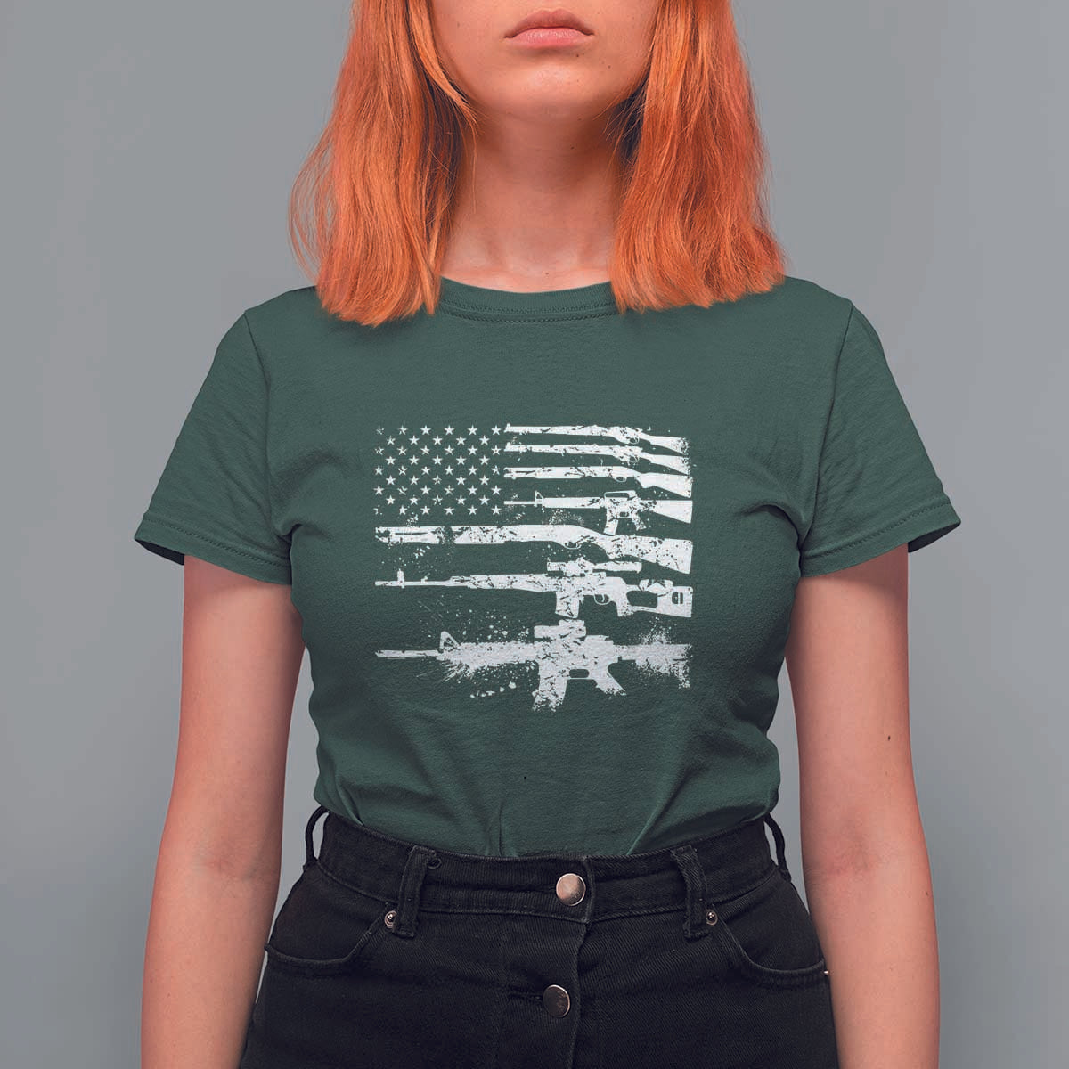 Machine Guns American Flag T Shirt For Women For Gun Owner Lover 2A Retro Vintage