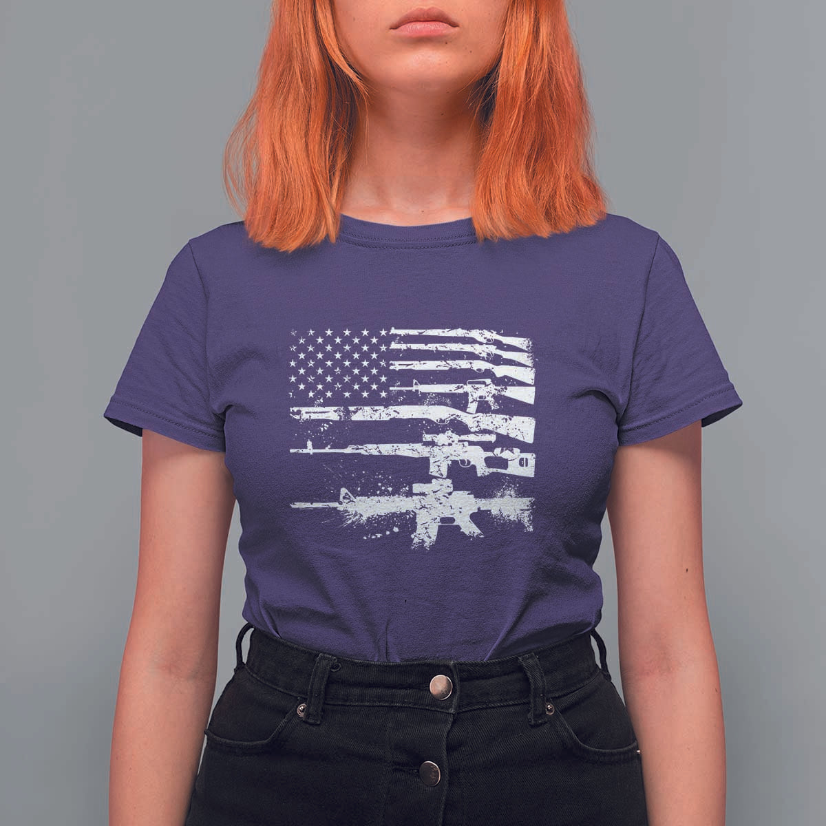 Machine Guns American Flag T Shirt For Women For Gun Owner Lover 2A Retro Vintage