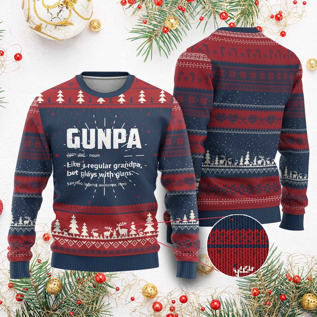 Cool Gun Grandpa Enthusiast Ugly Christmas Sweater Funny Gunpa Definition Like A Regular Grandpa But Plays With Guns - Wonder Print Shop
