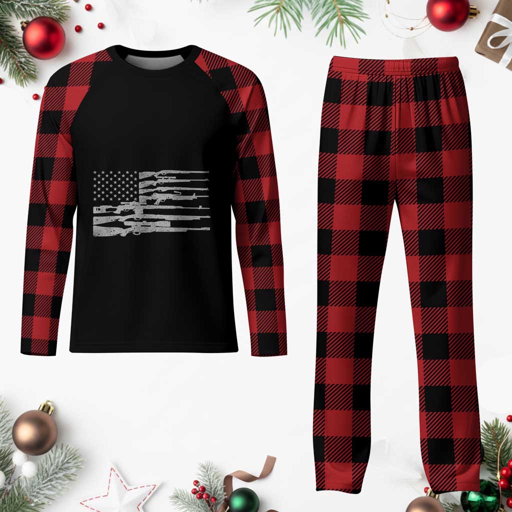 American Flag Rifle Firearm Plaid Pajama Set Machine Guns 2A - Wonder Print Shop