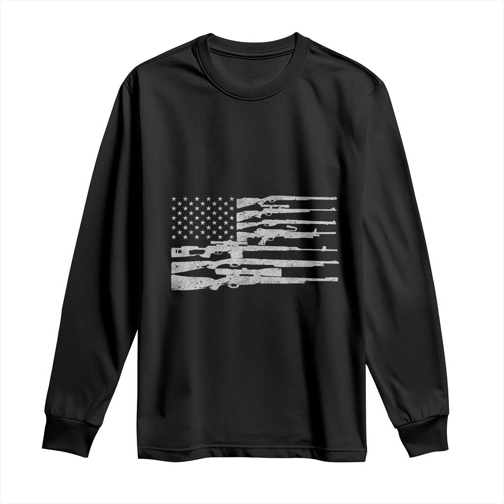 American Flag Rifle Firearm Long Sleeve Shirt Machine Guns 2A