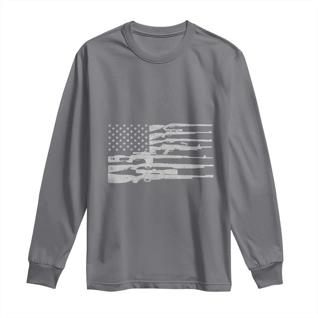 American Flag Rifle Firearm Long Sleeve Shirt Machine Guns 2A