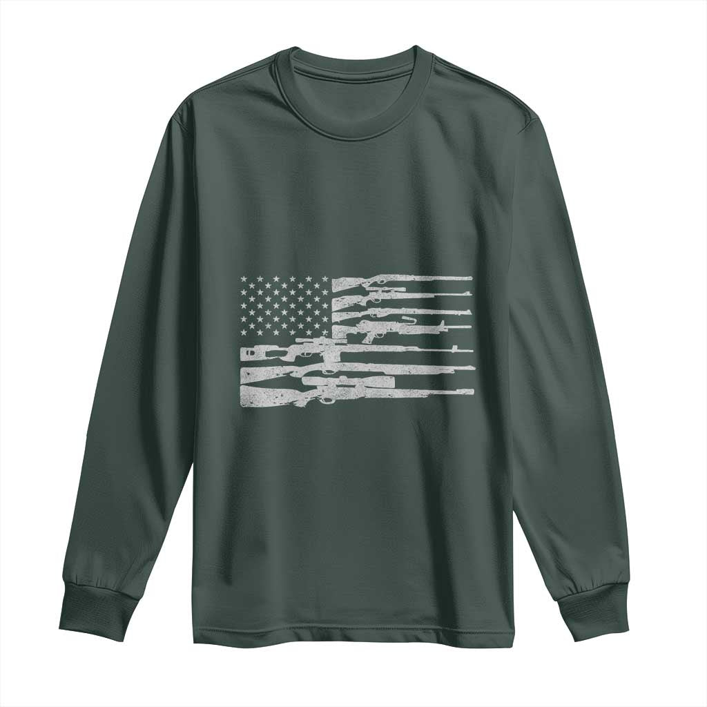 American Flag Rifle Firearm Long Sleeve Shirt Machine Guns 2A