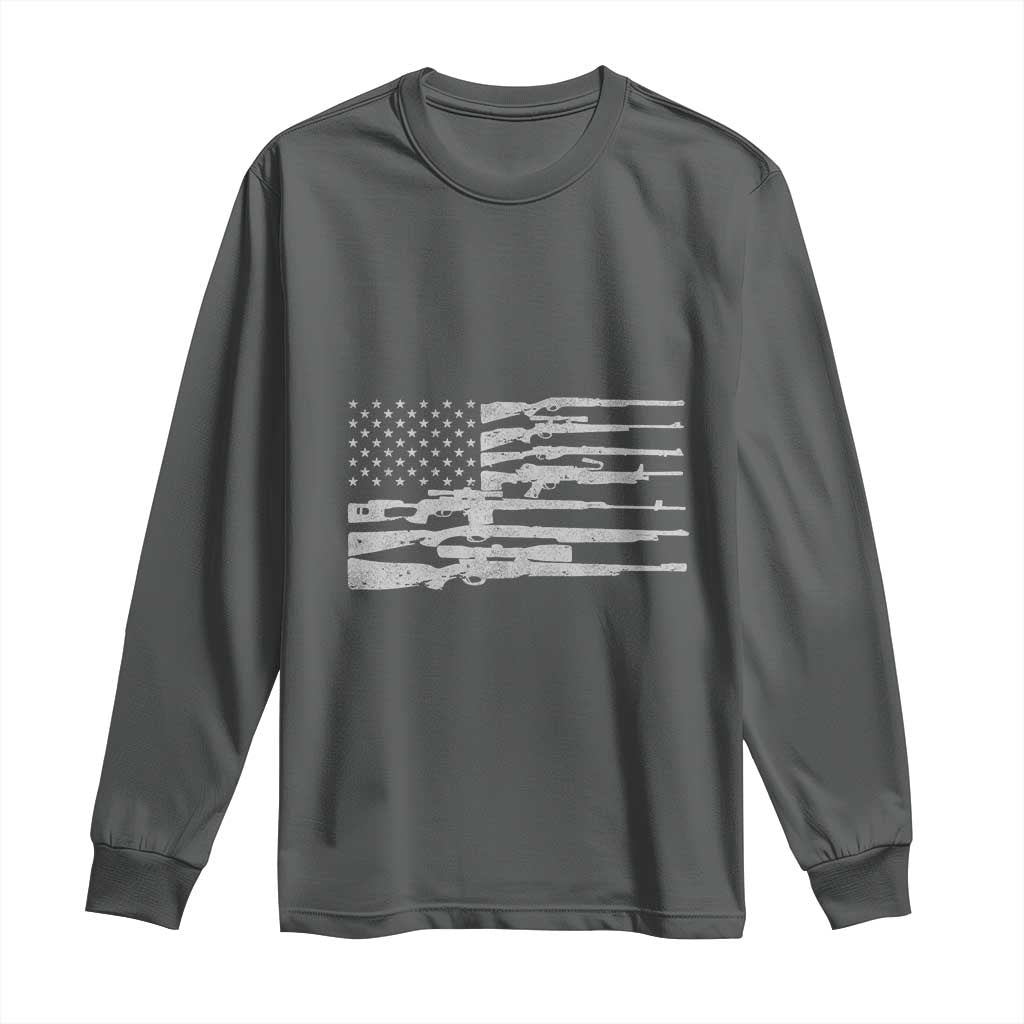American Flag Rifle Firearm Long Sleeve Shirt Machine Guns 2A