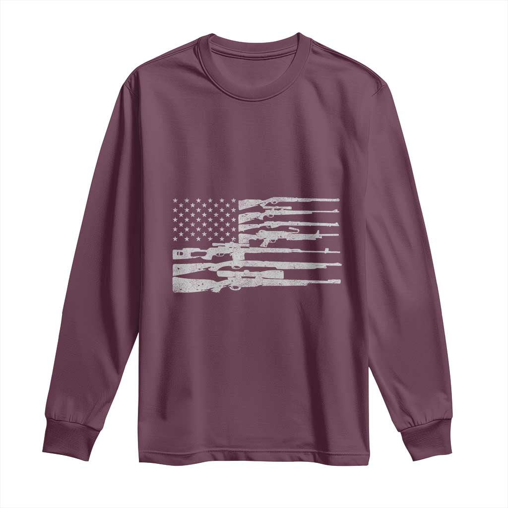 American Flag Rifle Firearm Long Sleeve Shirt Machine Guns 2A