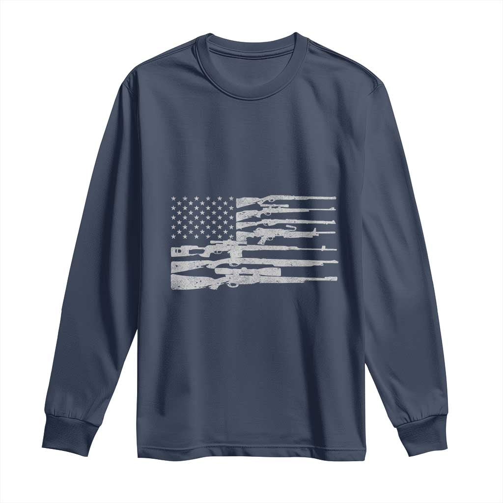 American Flag Rifle Firearm Long Sleeve Shirt Machine Guns 2A