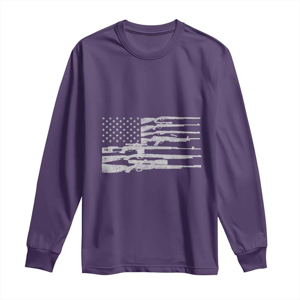 American Flag Rifle Firearm Long Sleeve Shirt Machine Guns 2A