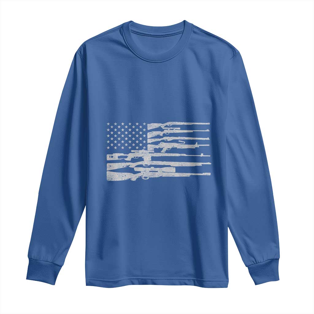 American Flag Rifle Firearm Long Sleeve Shirt Machine Guns 2A