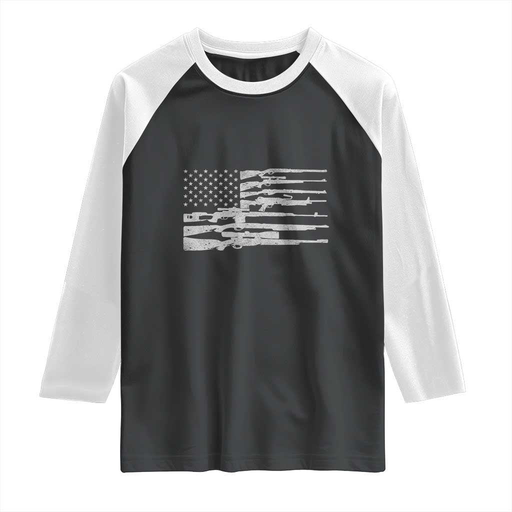 American Flag Rifle Firearm Raglan Shirt Machine Guns 2A