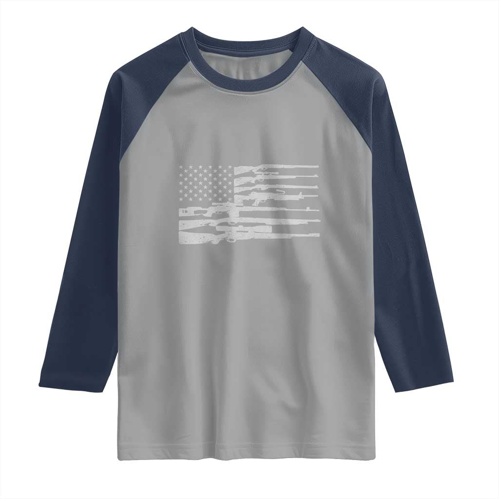 American Flag Rifle Firearm Raglan Shirt Machine Guns 2A