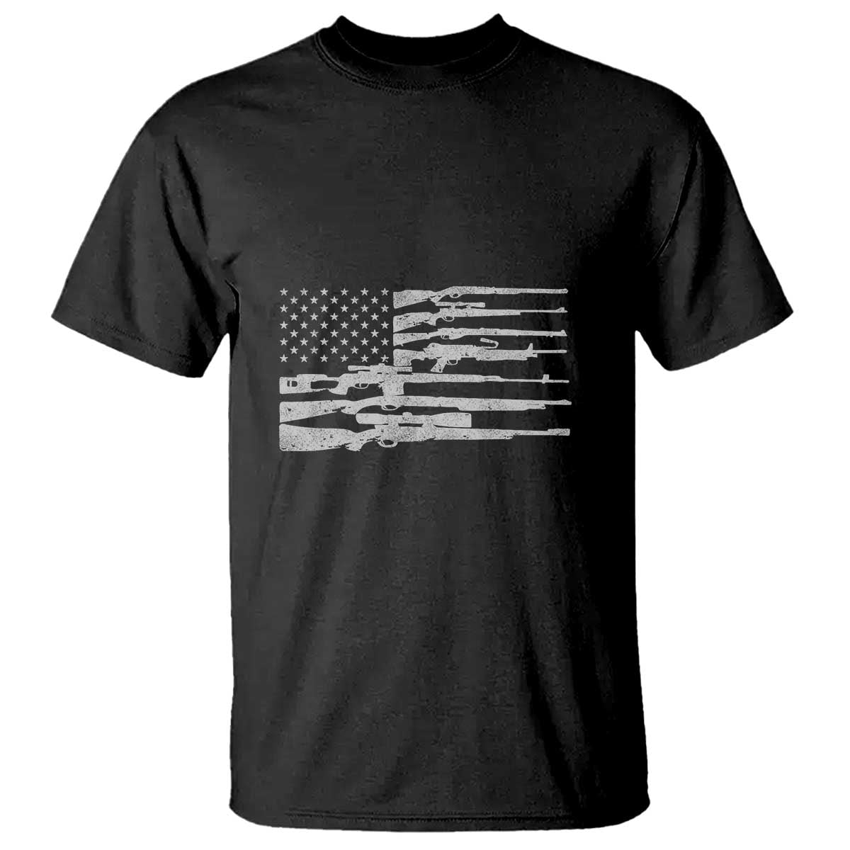 American Flag Rifle Firearm T Shirt Machine Guns 2A - Wonder Print Shop