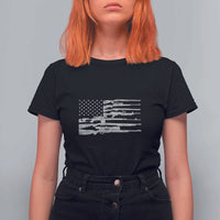 American Flag Rifle Firearm T Shirt For Women Machine Guns 2A - Wonder Print Shop