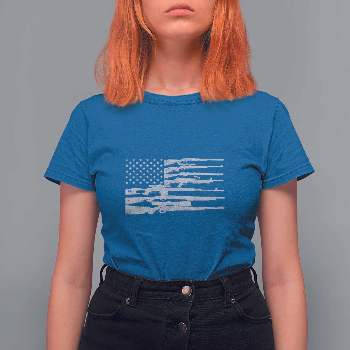 American Flag Rifle Firearm T Shirt For Women Machine Guns 2A - Wonder Print Shop