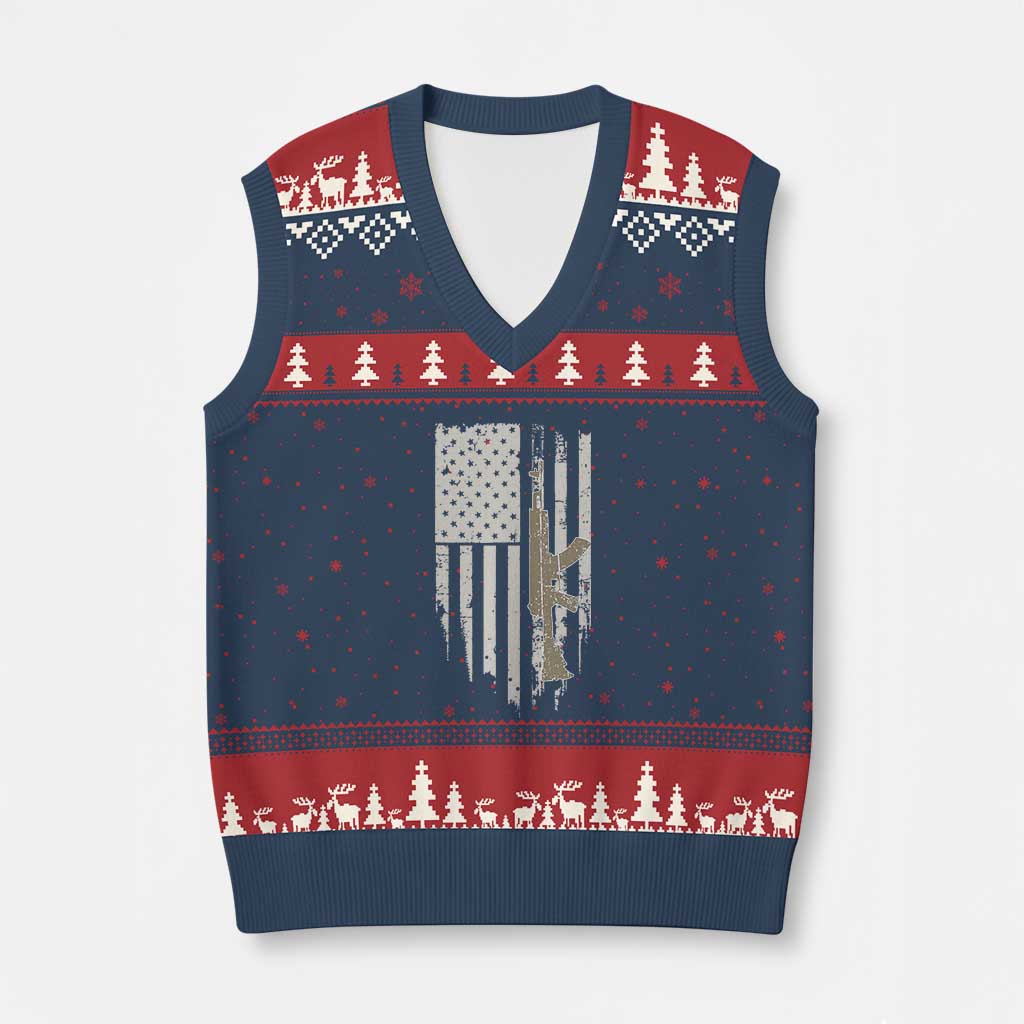 American Flag Second Amendment V-Neck Knit Sweater Vest Guns Weapons Rifles 2A Amendment Fathers Day US Flag - Wonder Print Shop