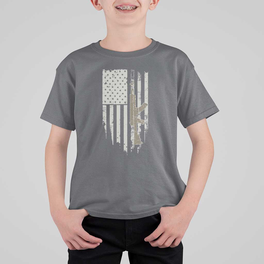 American Flag Second Amendment T Shirt For Kid Guns Weapons Rifles 2A Amendment Fathers Day US Flag - Wonder Print Shop