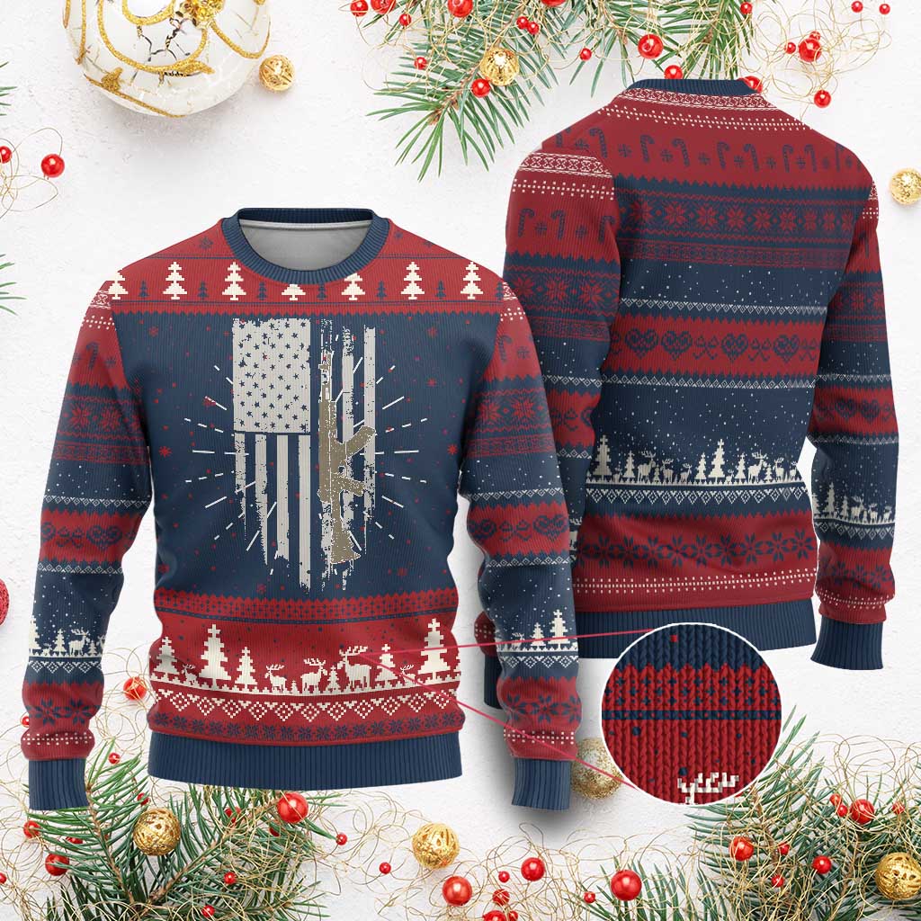American Flag Second Amendment Ugly Christmas Sweater Guns Weapons Rifles 2A Amendment Fathers Day US Flag - Wonder Print Shop