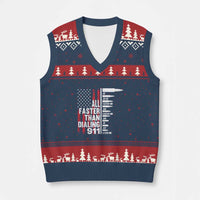 Funny Gun Lover V-Neck Knit Sweater Vest All Faster Than Dialing 911 Bullets American Flag - Wonder Print Shop