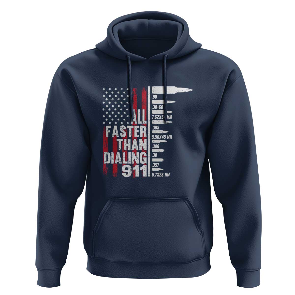 Funny Gun Lover Hoodie All Faster Than Dialing 911 Bullets American Flag