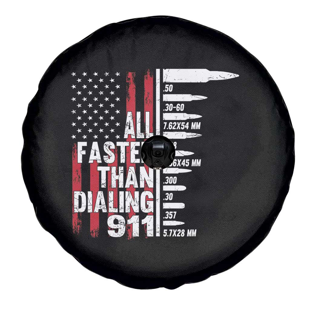 Funny Gun Lover Spare Tire Cover All Faster Than Dialing 911 Bullets American Flag