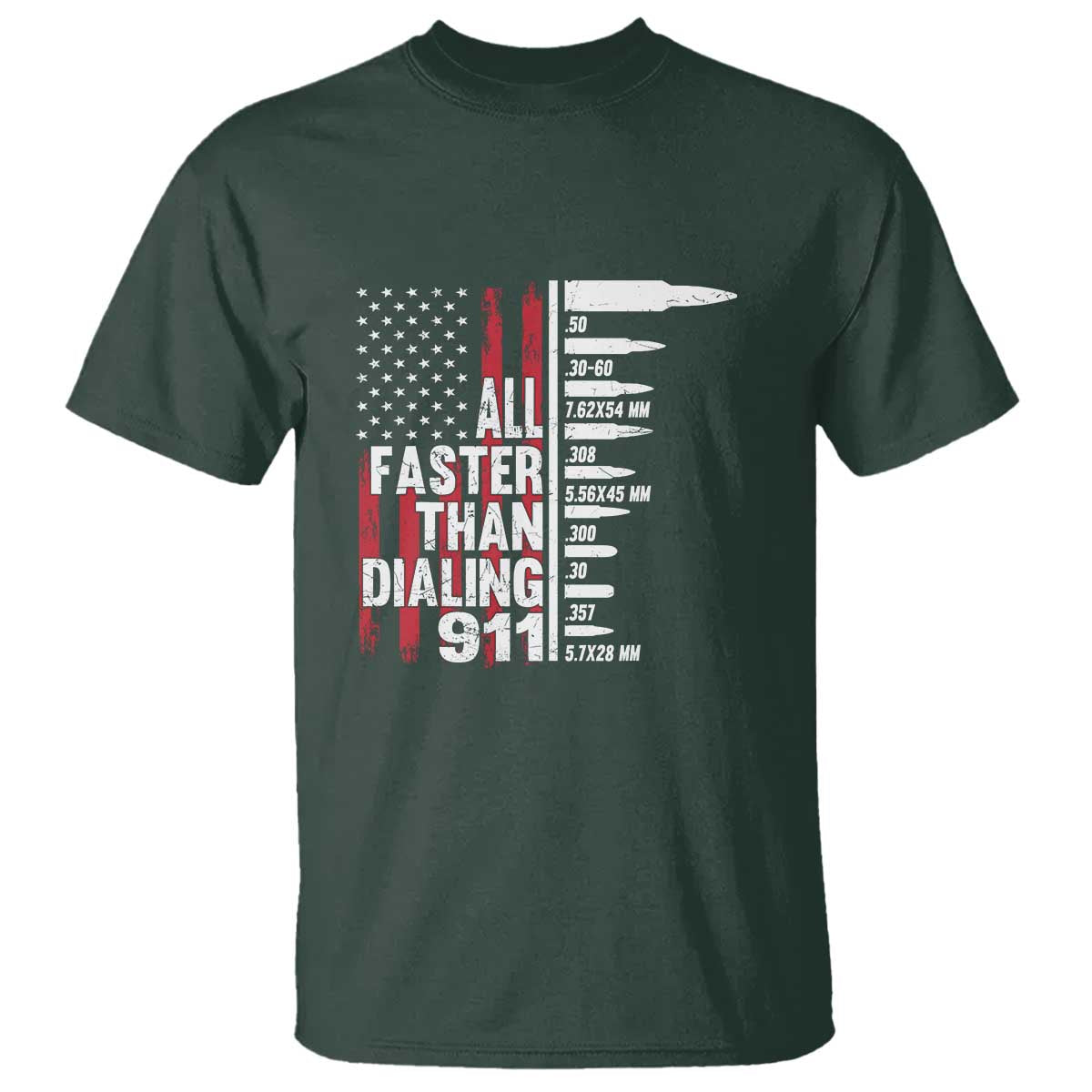 Funny Gun Lover T Shirt All Faster Than Dialing 911 Bullets American Flag