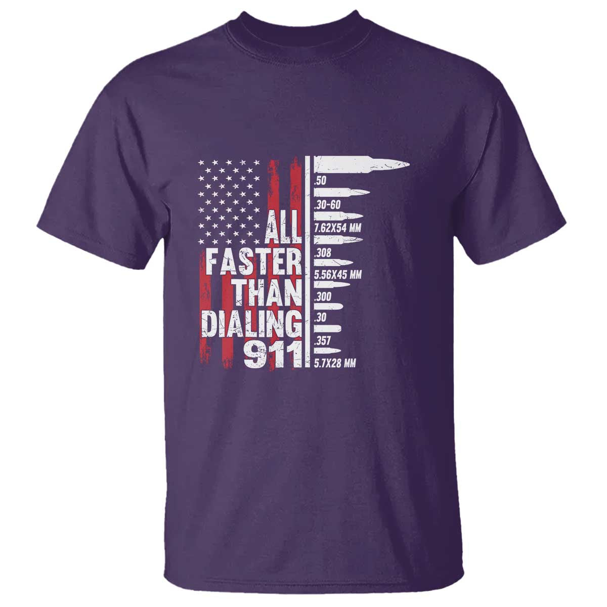 Funny Gun Lover T Shirt All Faster Than Dialing 911 Bullets American Flag