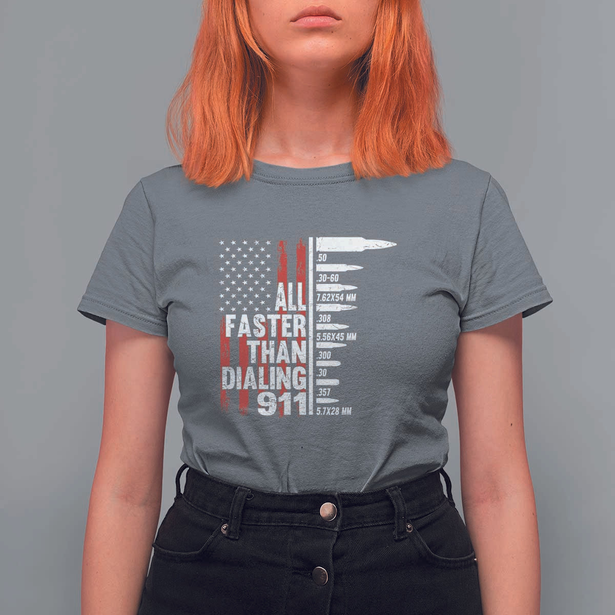 Funny Gun Lover T Shirt For Women All Faster Than Dialing 911 Bullets American Flag
