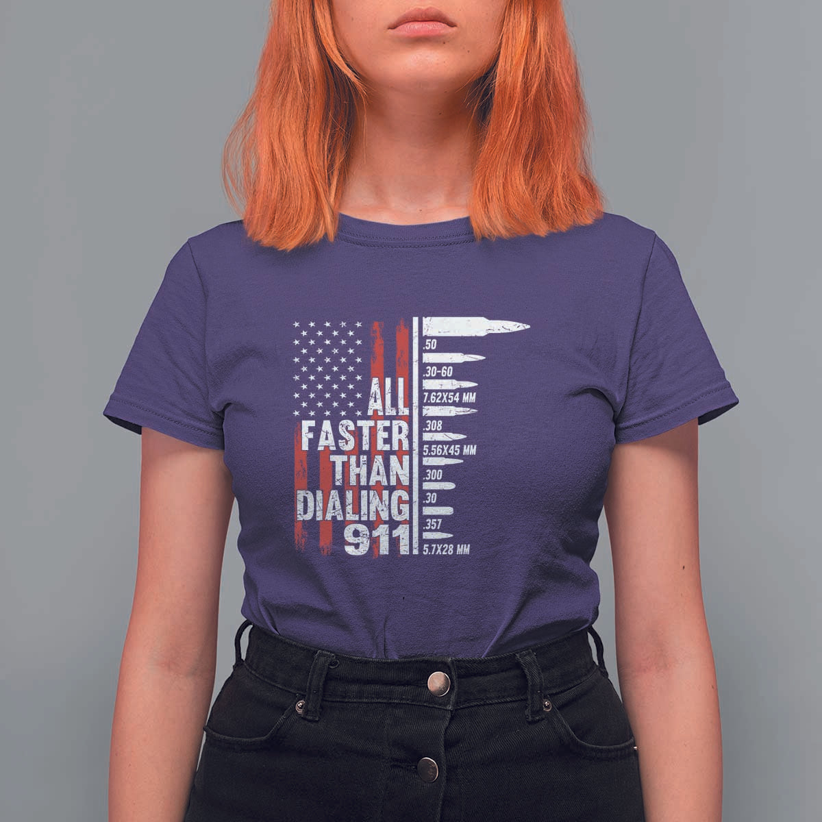 Funny Gun Lover T Shirt For Women All Faster Than Dialing 911 Bullets American Flag