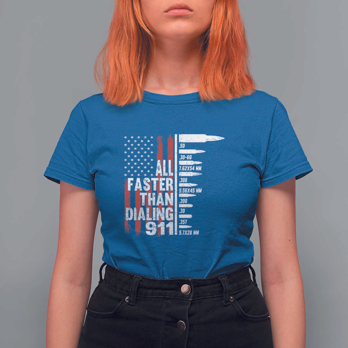 Funny Gun Lover T Shirt For Women All Faster Than Dialing 911 Bullets American Flag