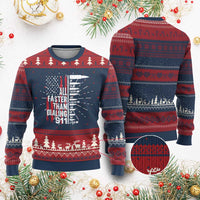 Funny Gun Lover Ugly Christmas Sweater All Faster Than Dialing 911 Bullets American Flag