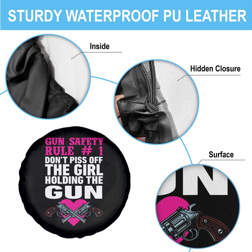 Funny Gun Girls Spare Tire Cover Gun Safety Rule Don't Piss Of The Girl Holding The Gun Owner