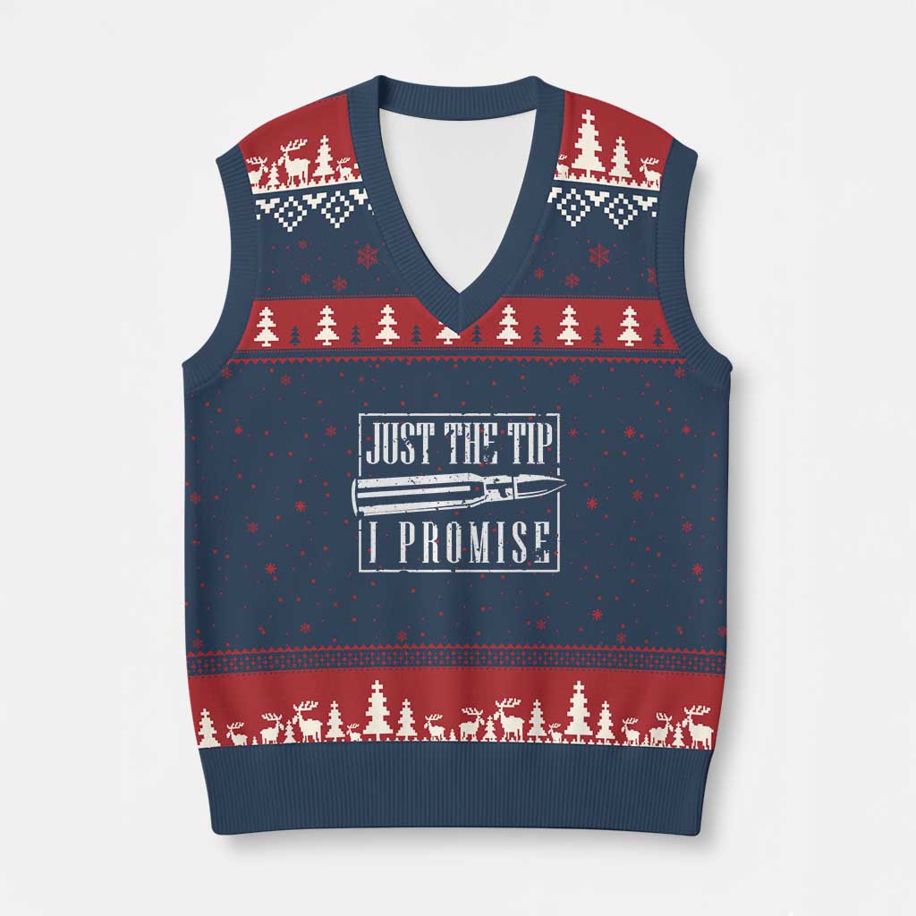 Funny Gun Owner V-Neck Knit Sweater Vest Just The Tip I Promise T-Shirt A Funny Gun Owner Tee - Wonder Print Shop