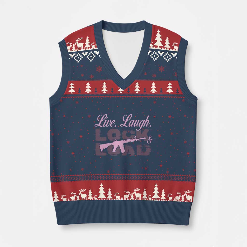 Funny Gun Girls V-Neck Knit Sweater Vest Live Laugh Lock And Load Guns Lover Girl Owner 2A - Wonder Print Shop