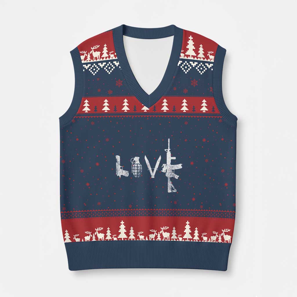 Gun Lover V-Neck Knit Sweater Vest LOVE AR15 Handgun Grenade - Wonder Print Shop