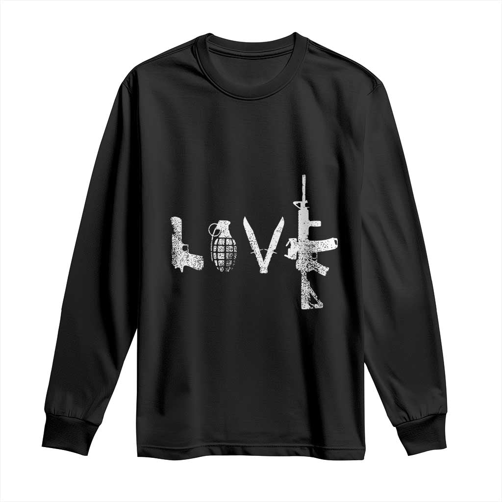 Gun Lover Long Sleeve Shirt LOVE AR15 Handgun Grenade