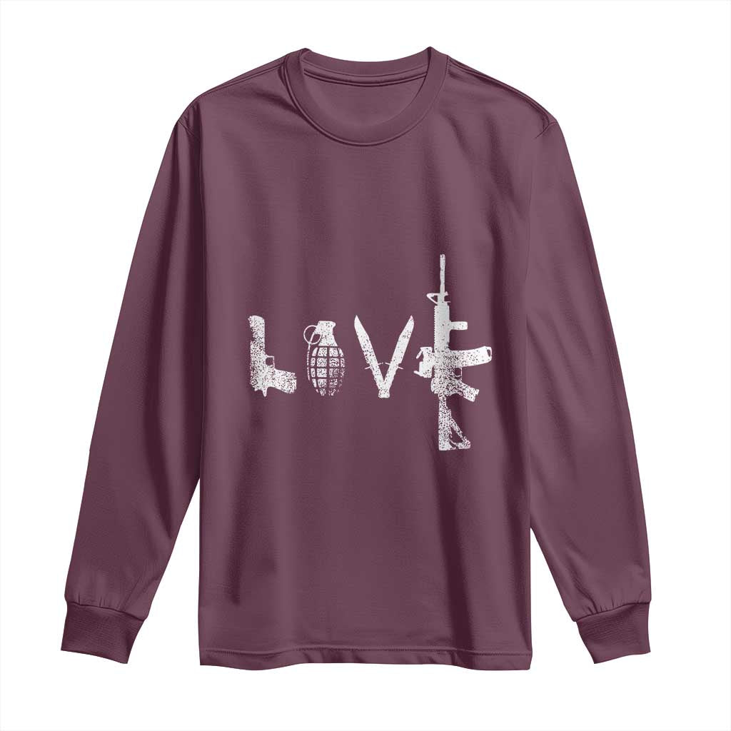 Gun Lover Long Sleeve Shirt LOVE AR15 Handgun Grenade