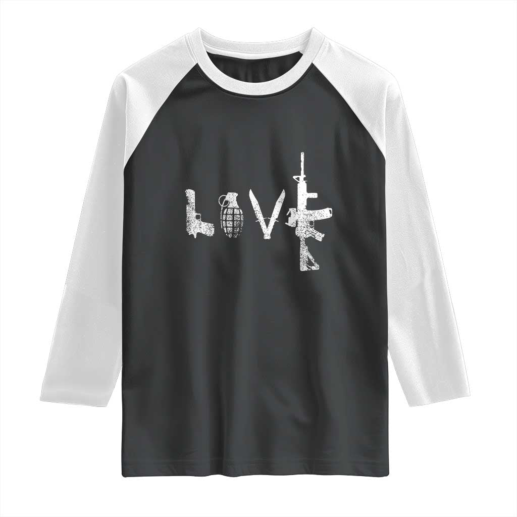Gun Lover Raglan Shirt LOVE AR15 Handgun Grenade