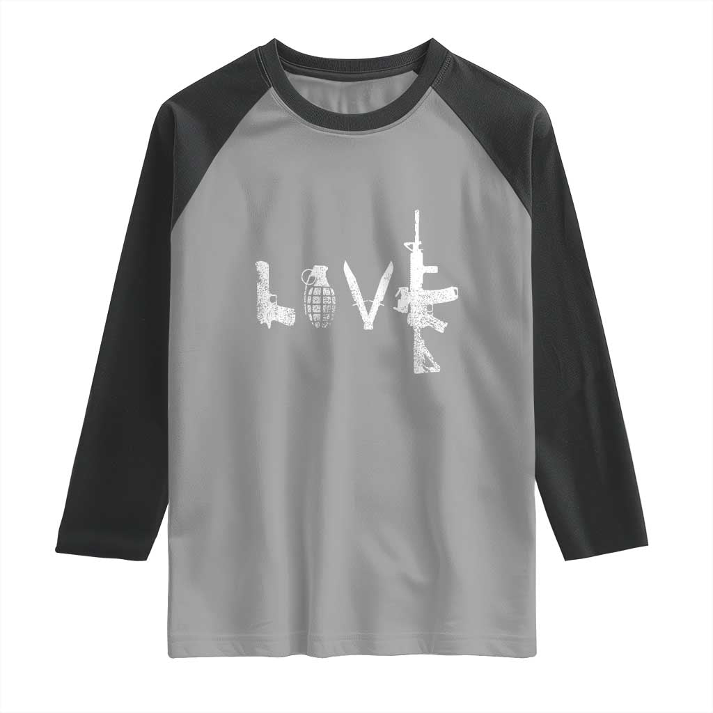 Gun Lover Raglan Shirt LOVE AR15 Handgun Grenade