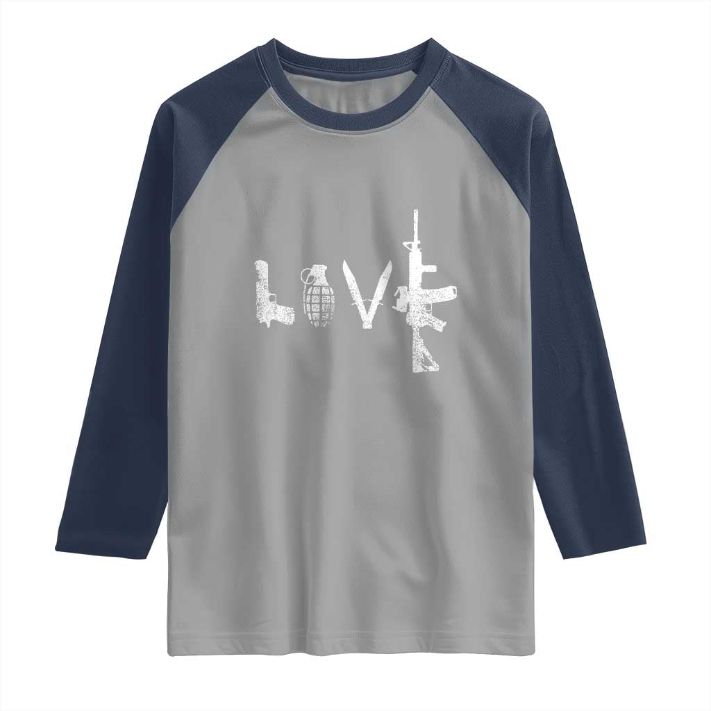 Gun Lover Raglan Shirt LOVE AR15 Handgun Grenade
